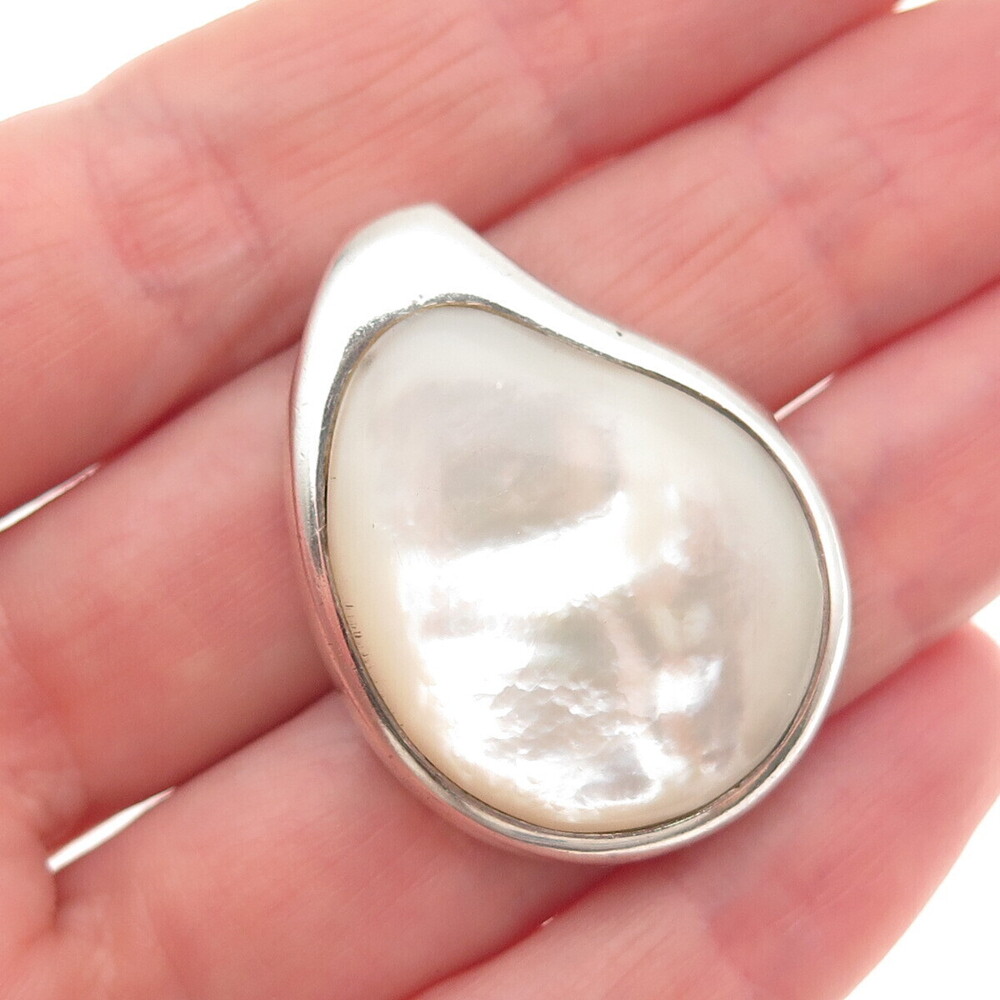 925 Sterling Silver Vintage Real MOP Modernist Slide Pendant